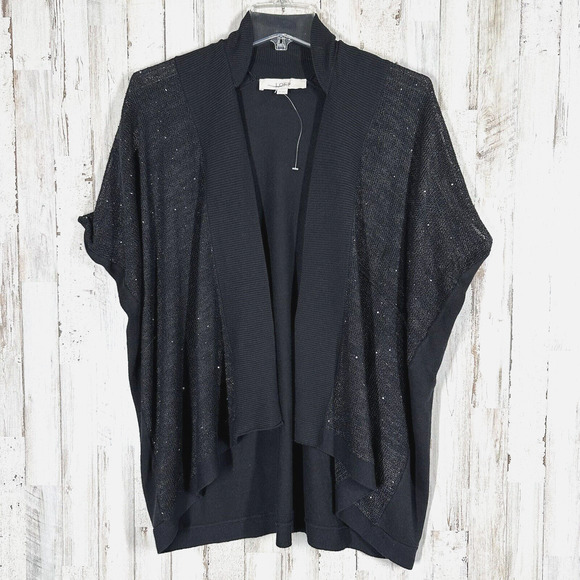 Ann Taylor LOFT Black Dolman Sleeve Sequined Open Front Cardigan Sweater XS - Picture 1 of 8
